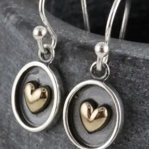 Mixed Metal Shadowbox Heart Drop Earrings - Nickel Free